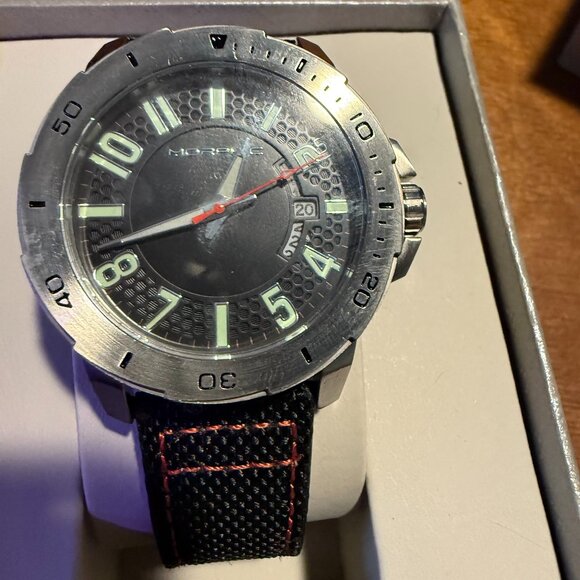 Morphic M70 Series Canvas-Overlaid Leather-Band Watch w/Date - Picture 1 of 3